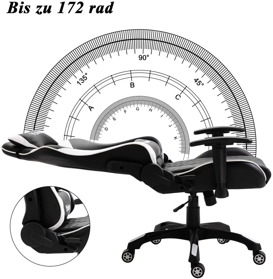 YOLEO Gaming Stuhl, bequemer Gaming Sessel 150 kg Belastbarkeit, Kunstleder PC Stuhl drehbar höhenverstellbar Gaming Chair mit Kopfstütze (weiß-schwarz)