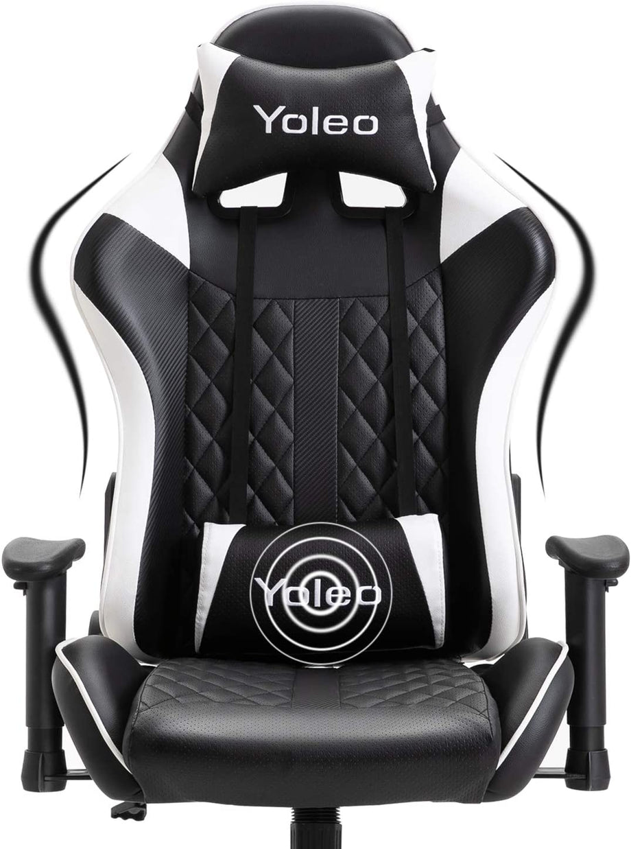 YOLEO Gaming Stuhl, bequemer Gaming Sessel 150 kg Belastbarkeit, Kunstleder PC Stuhl drehbar höhenverstellbar Gaming Chair mit Kopfstütze (weiß-schwarz)