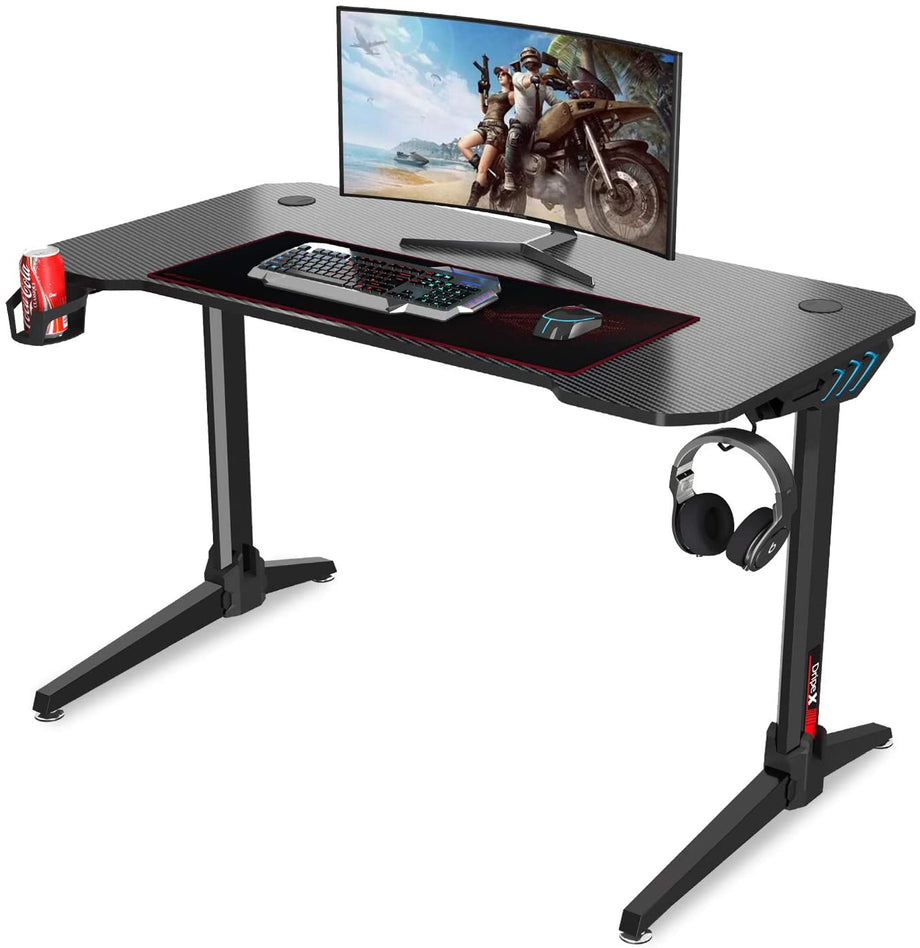 Dripex Gaming Tisch 113 cm Gaming Schreibtisch Gaming Computertisch PC Schreibtisch Gamer mit Getränkehalter und Kopfhörerhalter Schwarz