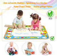 OUNUO Water Doodle Matte 100 x 70 cm magiczna mata malarska woda, z 1 wałkiem malarskim, 4 formami do rysowania, 4 pisakami, 3 stemplami, 2 gąbkami, 1 książka z obrazkami, mata do rysowania wody, mata do malowania