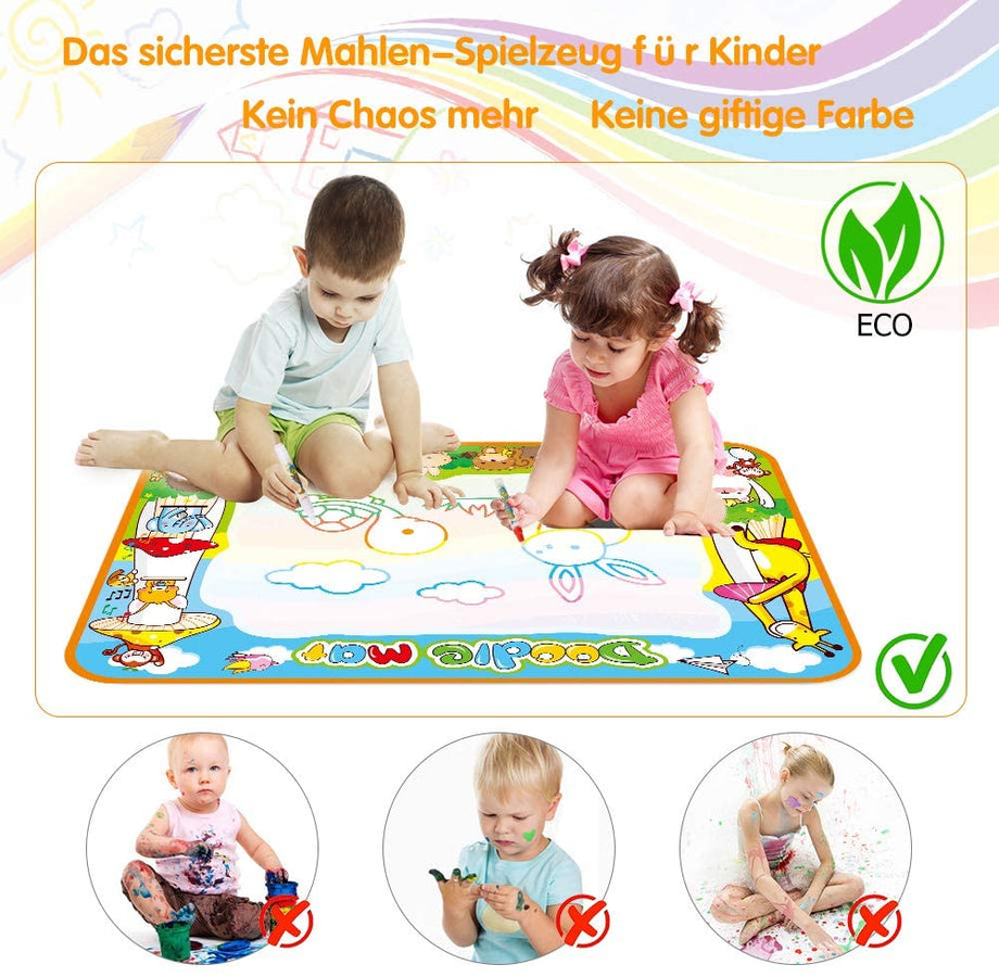 OUNUO Water Doodle Matte 100 x 70 cm magiczna mata malarska woda, z 1 wałkiem malarskim, 4 formami do rysowania, 4 pisakami, 3 stemplami, 2 gąbkami, 1 książka z obrazkami, mata do rysowania wody, mata do malowania