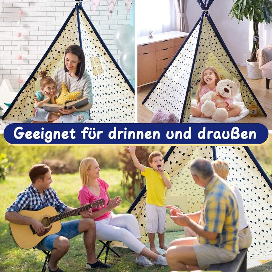 YOLEO Kinderzelt Tipi Spielzelt für Kinder Kinderzimmer Zelt Kinder Geschenke Zelt Indianerzelt - Spielhaus Zelt für Drinnen und Draußen - aus Baumwolle und Leinen