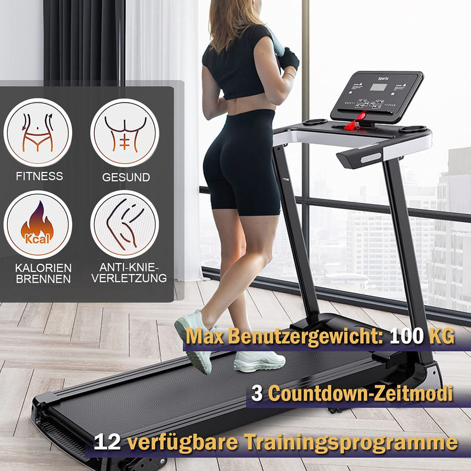 Dripex Elektrisches Laufband Klappbar 2.0HP Motor bis 12 Km/h USB MP3 Bluetooth LED Display Große