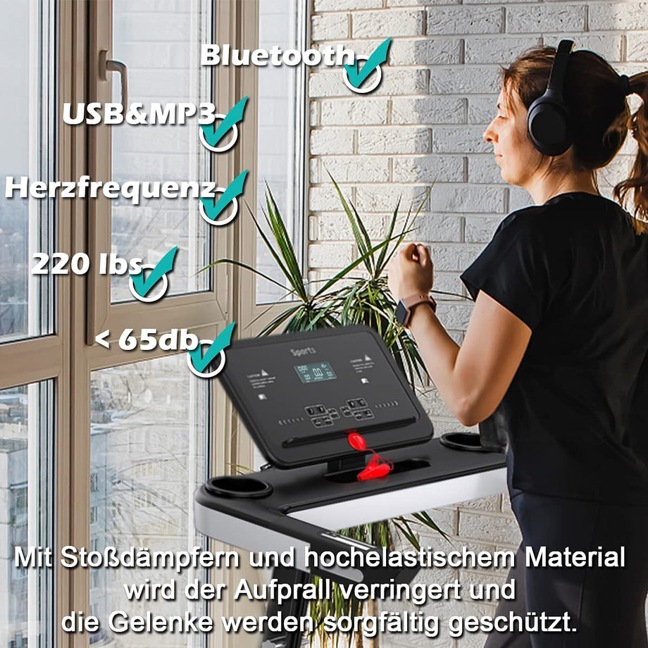 Dripex Elektrisches Laufband Klappbar 2.0HP Motor bis 12 Km/h USB MP3 Bluetooth LED Display Große