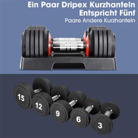 Dripex Hantelset Kurzhanteln Verstellbar 30LB/15KG 2er Set Professionell Dumbbell für Frauen Kinder, Schweißresistent Kurzhantelstange, 5 Gewichte Gleiten-Tech Verstellbar Hanteln für Krafttraining