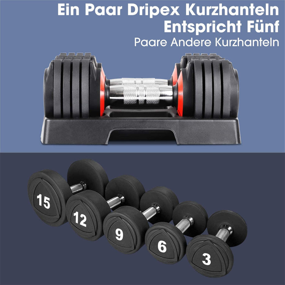 Dripex Hantelset Kurzhanteln Verstellbar 30LB/15KG 2er Set Professionell Dumbbell für Frauen Kinder, Schweißresistent Kurzhantelstange, 5 Gewichte Gleiten-Tech Verstellbar Hanteln für Krafttraining