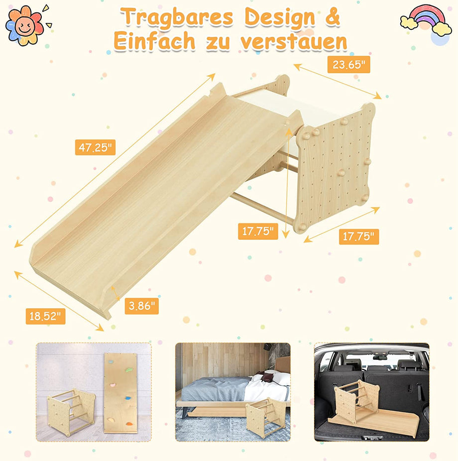 Dripex 6 IN 1 Kletterwürfel aus Holz Indoor/Outdoor Klettergerüst, mit Rutsche kombinierbar für Kleinkinder ab 12 Monaten, belastbar 60kg
