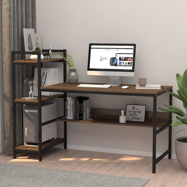 Dripex Holz Schreibtisch mit Ablage Computertisch, PC-Tisch Bürotisch Officetisch Stabile Konstruktion Tisch für Home Office