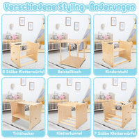 Dripex 6 IN 1 Kletterwürfel aus Holz Indoor/Outdoor Klettergerüst, mit Rutsche kombinierbar für Kleinkinder ab 12 Monaten, belastbar 60kg