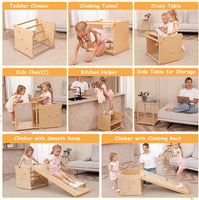 Dripex 6 IN 1 Kletterwürfel aus Holz Indoor/Outdoor Klettergerüst, mit Rutsche kombinierbar für Kleinkinder ab 12 Monaten, belastbar 60kg