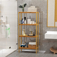 Dripex Standregal Badregal 4 Ebenen Holzregal Küchenregal Pflanzregal Mehrzwerkregal Regal Bambus für Wohnzimmer Badzimmer Waschraum Garten 113 x 26 x 52cm