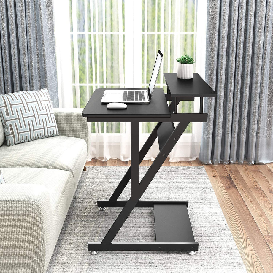 Dripex Schreibtisch Dunkelbraun Computertisch Stabiler Z-förmiger Arbeitstisch PC Laptop Tisch Home Office mit Ablage 70 x 60 x 79CM