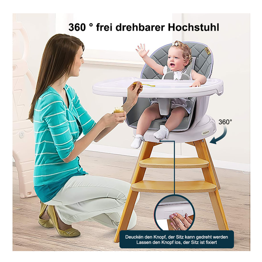 YOLEO 360 Degree Rotating High Chair Wooden Children's High Chair