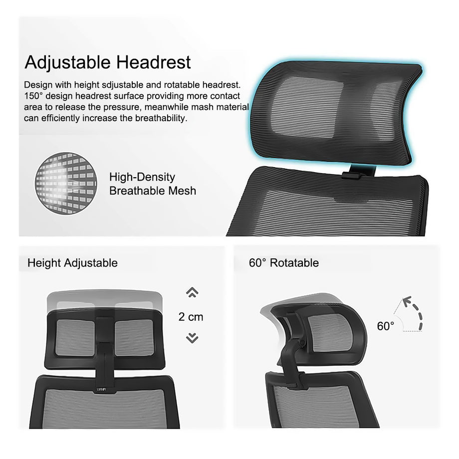 Dripex Bürostuhl Ergonomischer Stuhl mit 140 ° Verstellbarer Schreibtischstuhl Computerstuhl mit Kopfstütze und Lordosenstütze