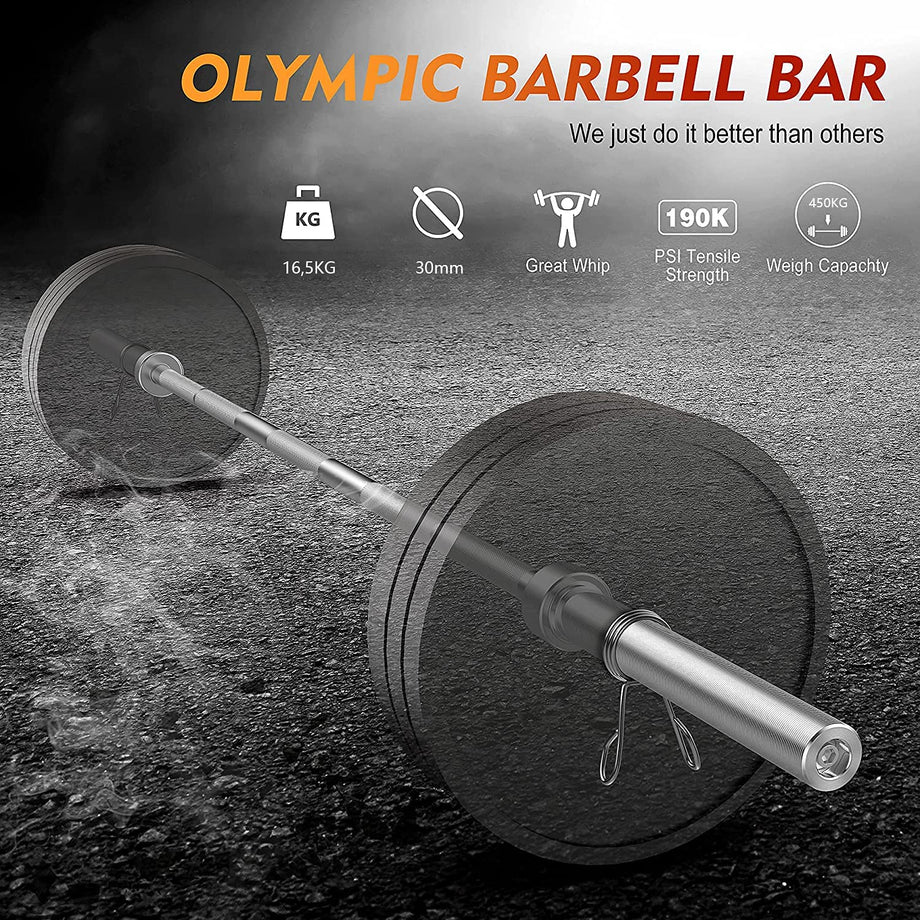 Dripex Hantelstange Ø 50 mm 220cm Langhantelstange, Olympische Hantelstange, Gewichtheberstange für Olympic Barbell, igengewicht 16,5kg, bis 400 kg belastbar, mit 2 Federverschlüsse