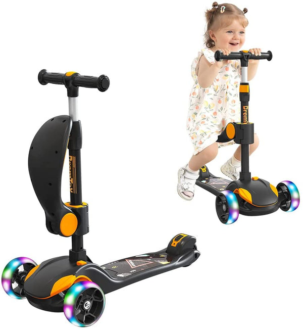 BremToy Kinderroller, Tretroller mit LED-Rädern, Kinder Scooter mit Höhenverstellbarem Lenker, Faltbarer Kickscooter für Kinder