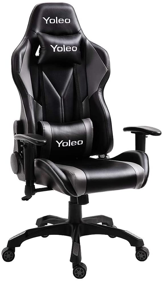YOLEO Gaming Stuhl Bürostuhl Racing Stuhl Gamer Ergonomischer Stuhl mit Lendenkissen, Hohe Rückenlehne Verstellbarer Drehstuhl, mit einstellte Kopfstütze,150 kg Belastbarkeit, PU-Leder