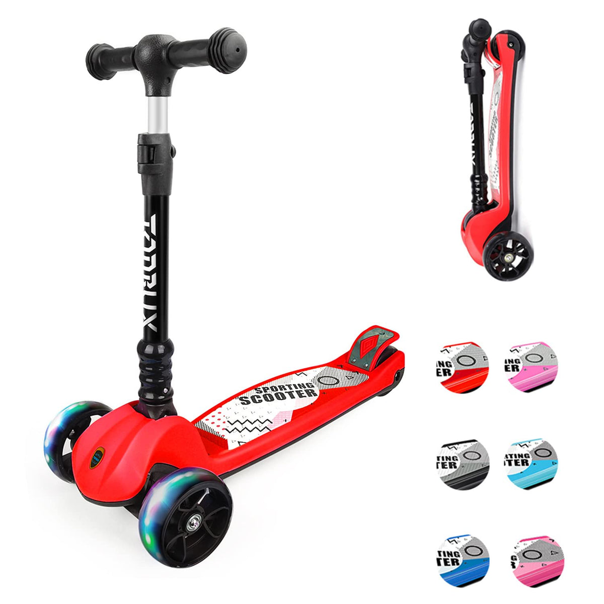 TONBUX Roller Kinder 3-10 Jahre, Faltbarer Kinderroller mit 4 Verstell ...