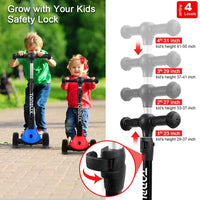 TONBUX Roller Kinder 3-10 Jahre, Faltbarer Kinderroller mit 4 Verstellbarer Höhe, 3 Blinkenden Rädern und Rutschfestem Deck für Jungen und Mädchen, bis zu 50 kg