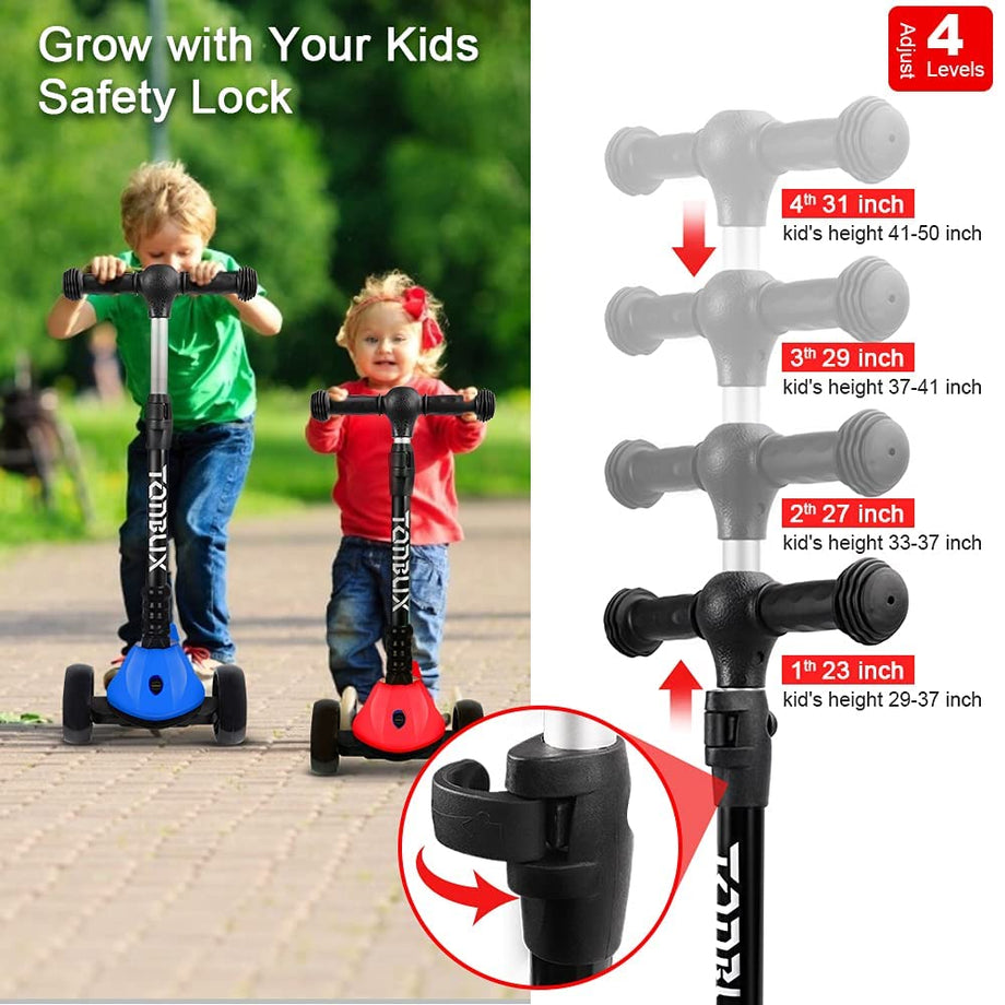 TONBUX Roller Kinder 3-10 Jahre, Faltbarer Kinderroller mit 4 Verstellbarer Höhe, 3 Blinkenden Rädern und Rutschfestem Deck für Jungen und Mädchen, bis zu 50 kg