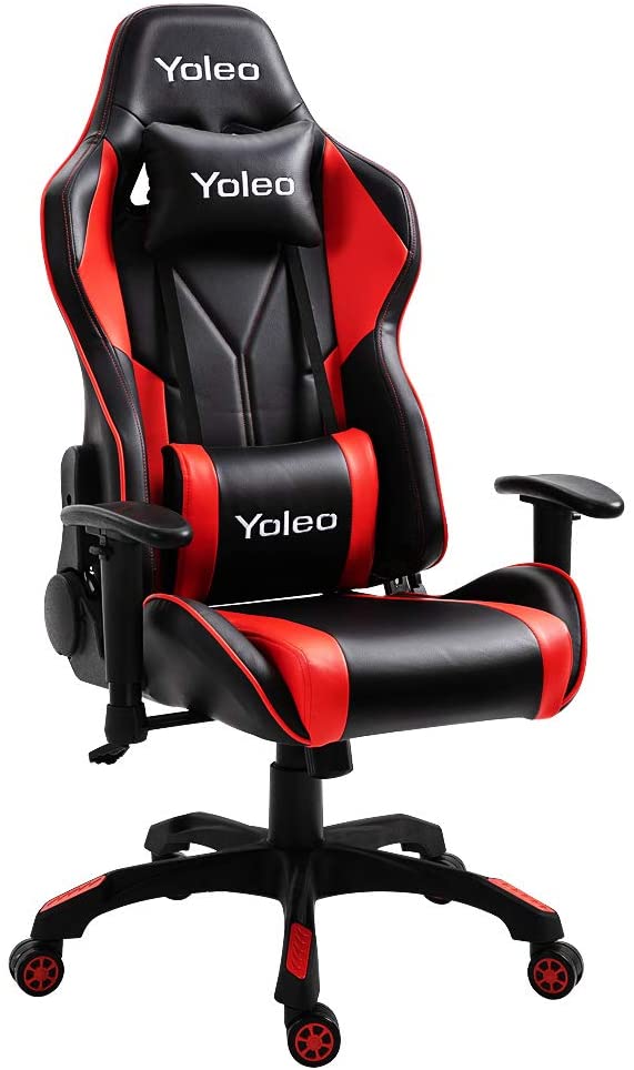 YOLEO Gaming Stuhl Bürostuhl Racing Stuhl Gamer Ergonomischer Stuhl mit Lendenkissen, Hohe Rückenlehne Verstellbarer Drehstuhl, mit einstellte Kopfstütze,150 kg Belastbarkeit, PU-Leder